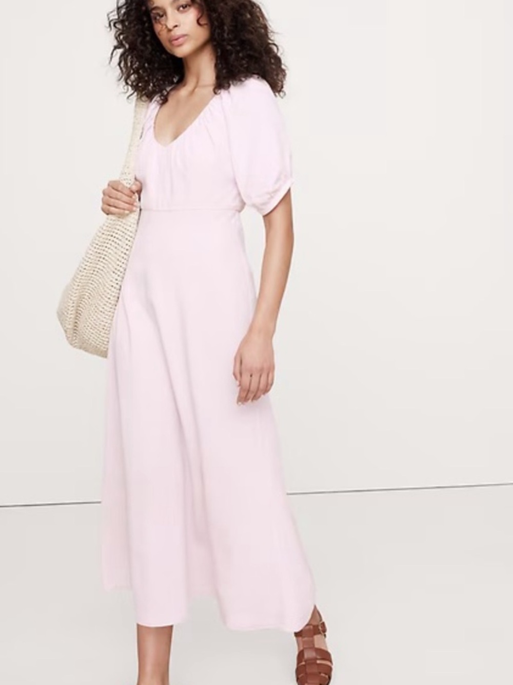 Banana Republic Pale petal Pink Puff-Sleeve Midi Dress 4p